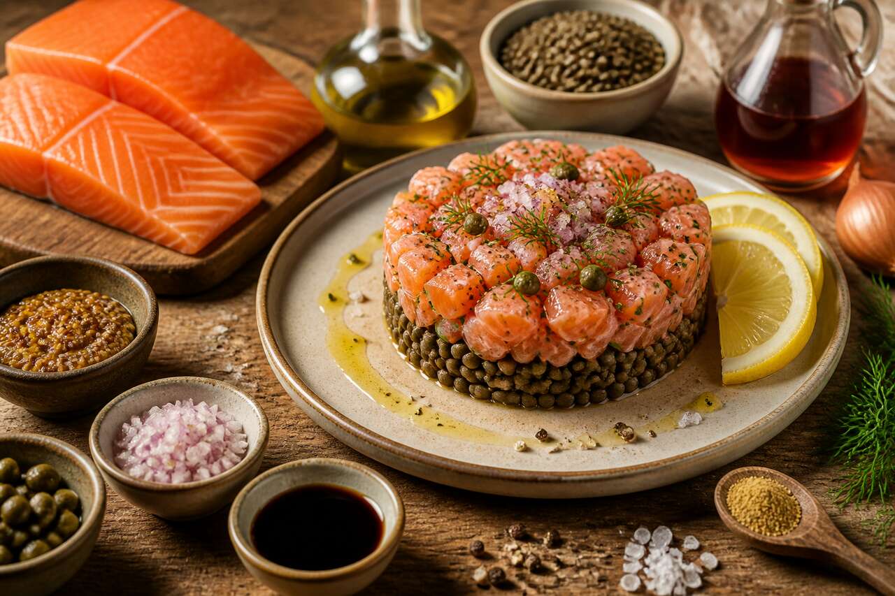 Tartare de saumon aux lentilles vertes du Puy et moutarde à l'ancienne : recette gourmande