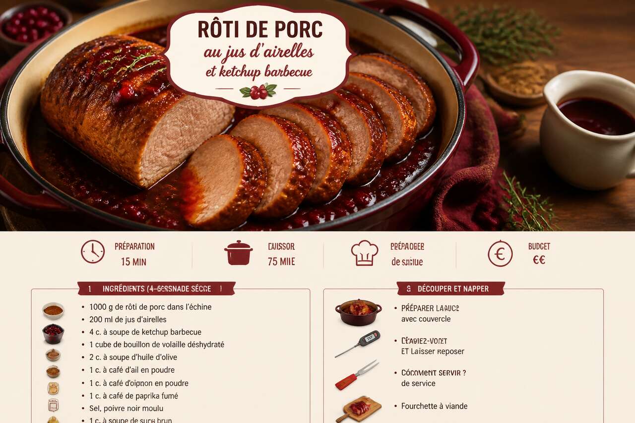 Fiche recette R&ocirc;ti de porc au jus d'airelles et ketchup barbecue
