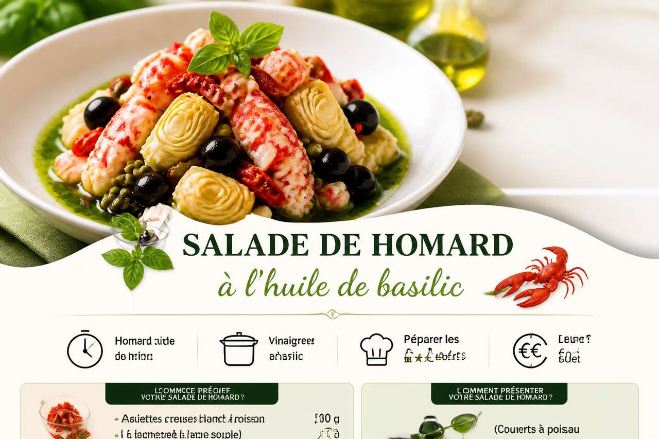 Fiche recette Salade de homard &agrave; l'huile de basilic : recette savoureuse et raffin&eacute;e