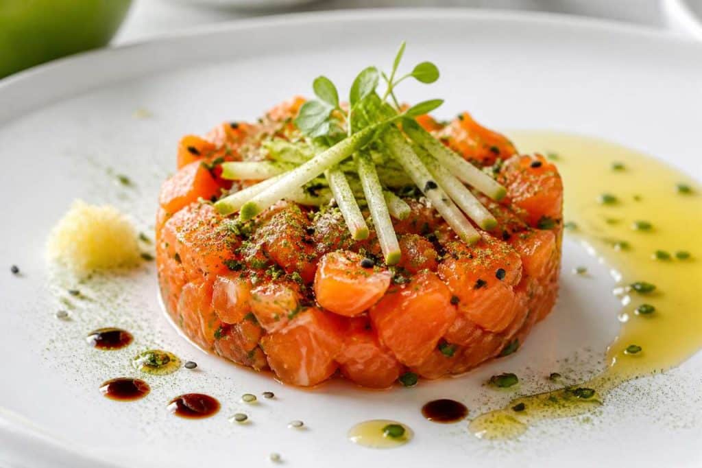 Tartare de saumon, granny smith et thé vert : recette raffinée