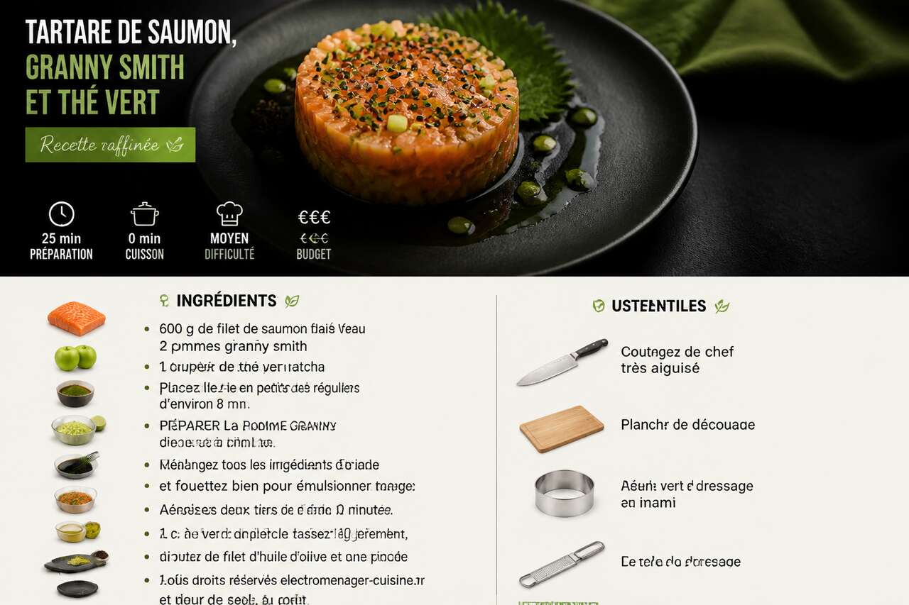 Fiche recette Tartare de saumon, granny smith et th&eacute; vert : recette raffin&eacute;e