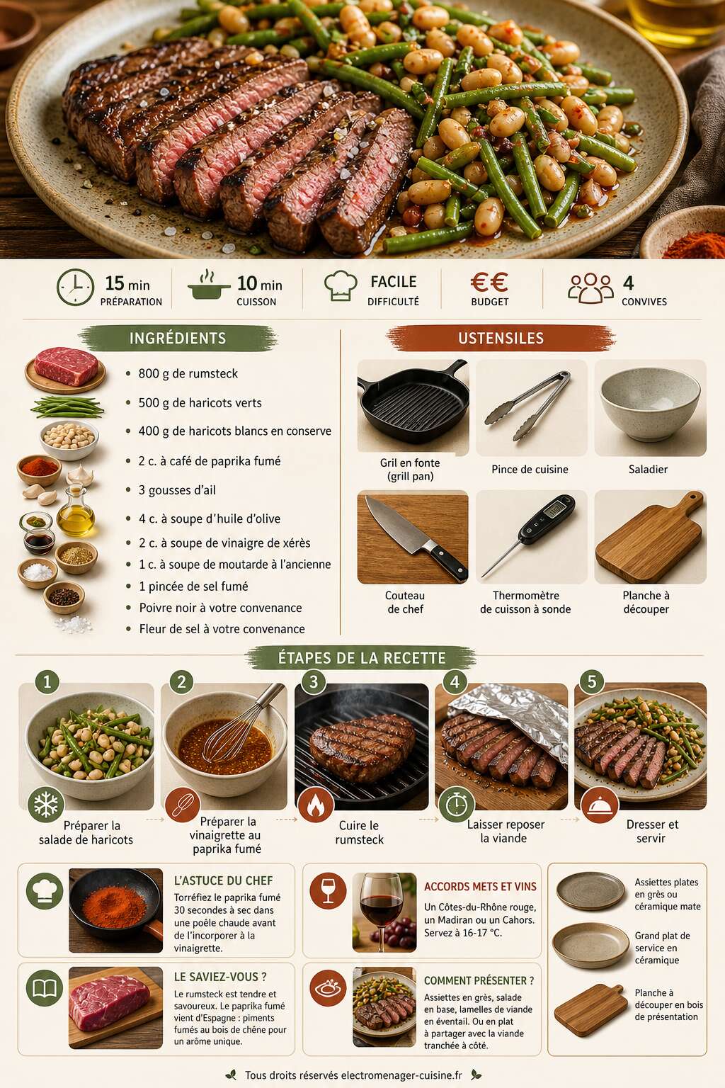 Fiche recette Rumsteck grill&eacute; et salade de haricots au paprika fum&eacute;