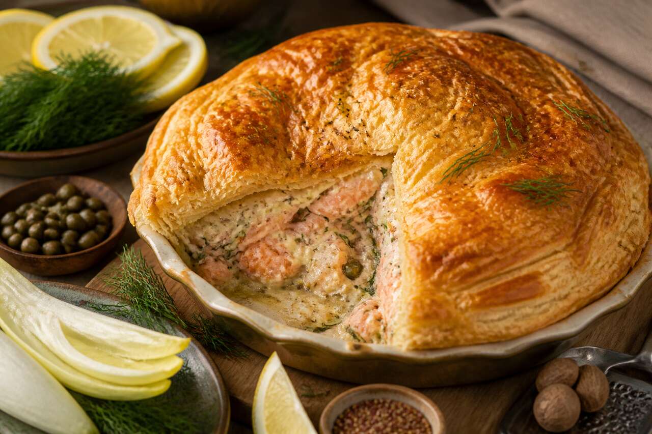 Tourte de saumon et endives acidulées à la crème : une recette gourmande