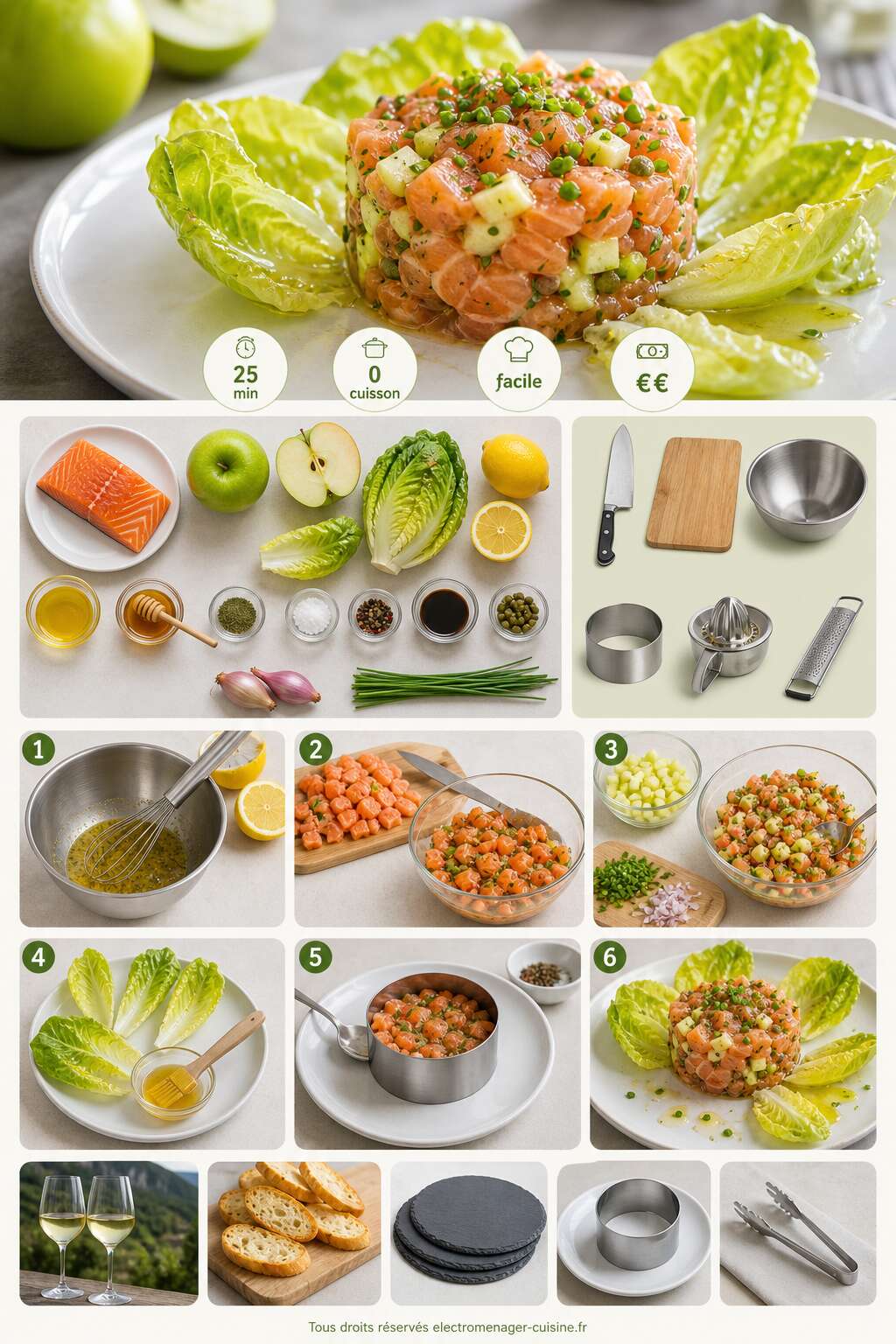 Fiche recette Tartare de saumon et pomme avec sucrine au miel