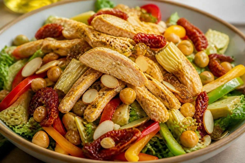 Salade de dinde marinée au curry et légumes confits
