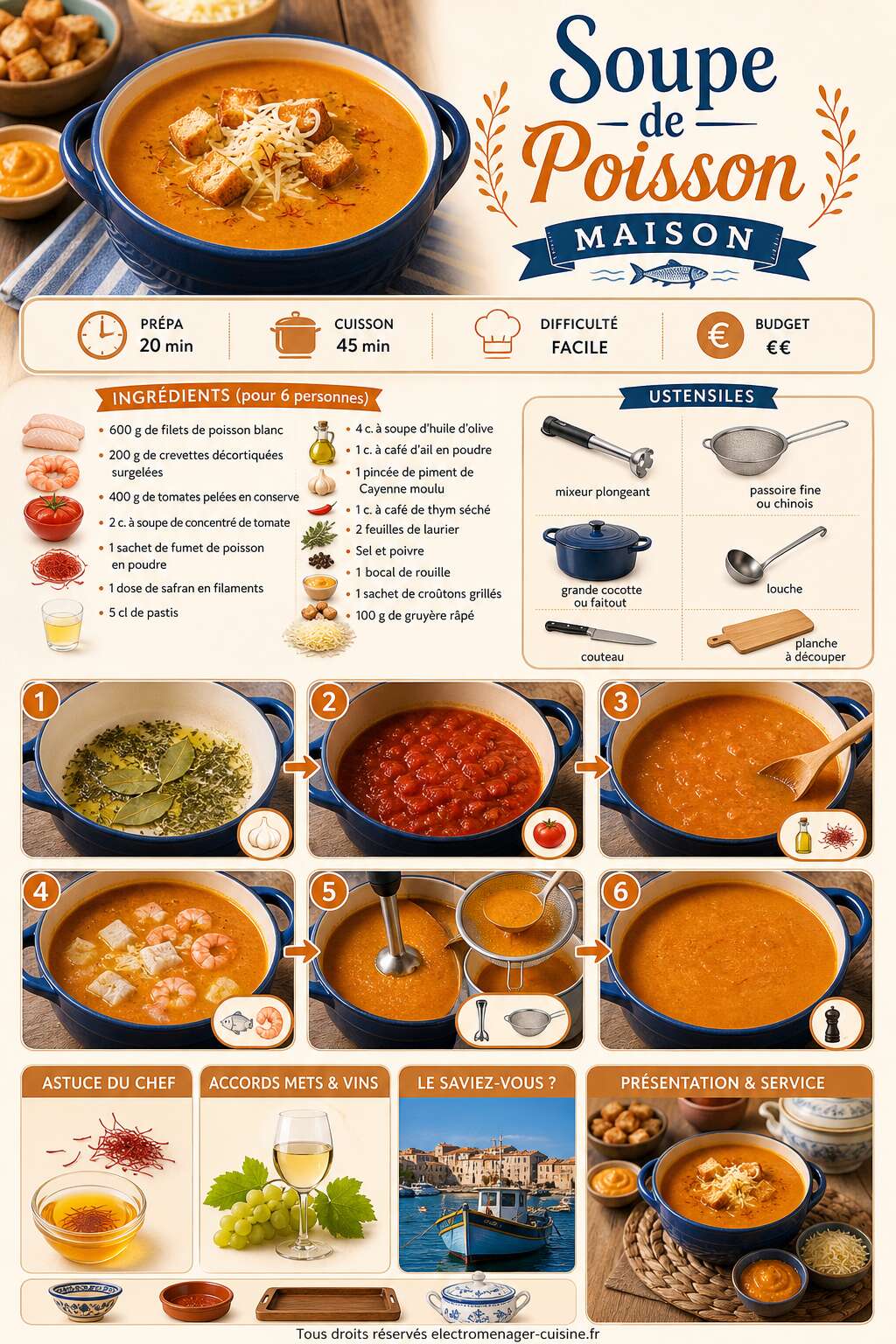 Fiche recette Recette soupe de poisson maison facile et d&eacute;licieuse