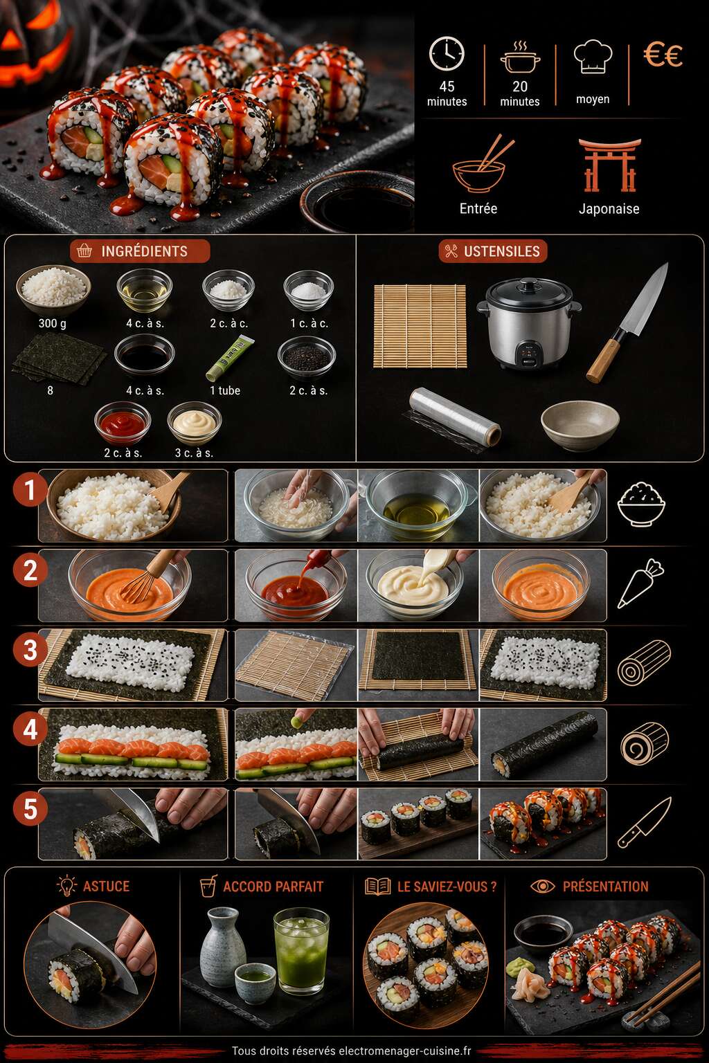 Fiche recette Recette de maki sanglant au saumon et concombre