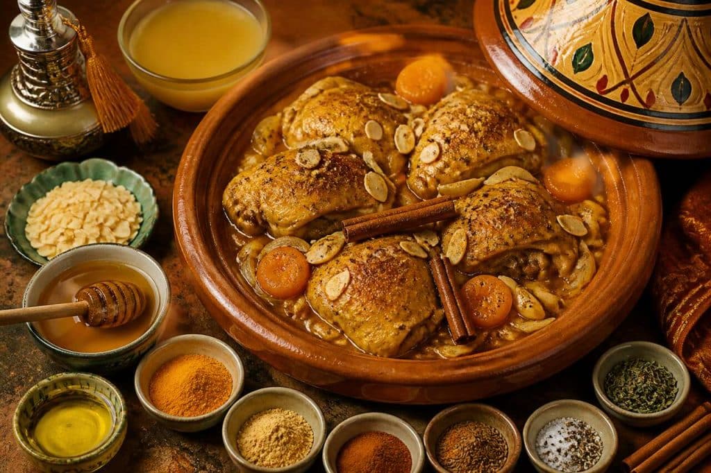 Tajine de poulet aux abricots et cannelle : recette savoureuse