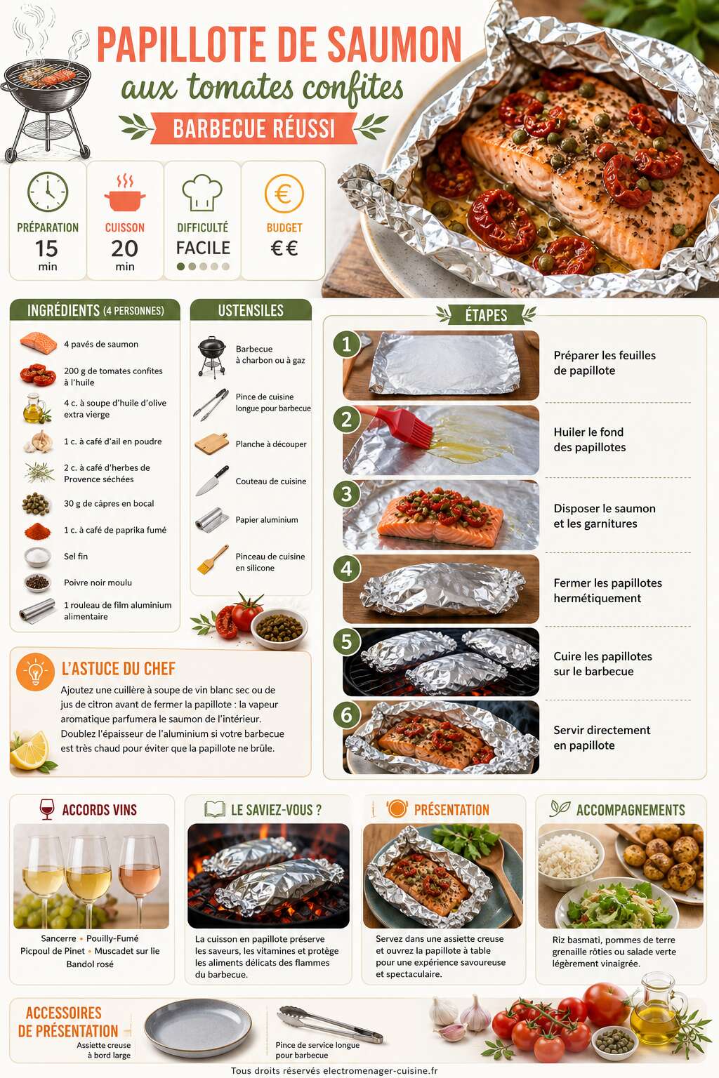 Fiche recette &laquo; Papillote de saumon aux tomates confites : barbecue r&eacute;ussi &raquo;