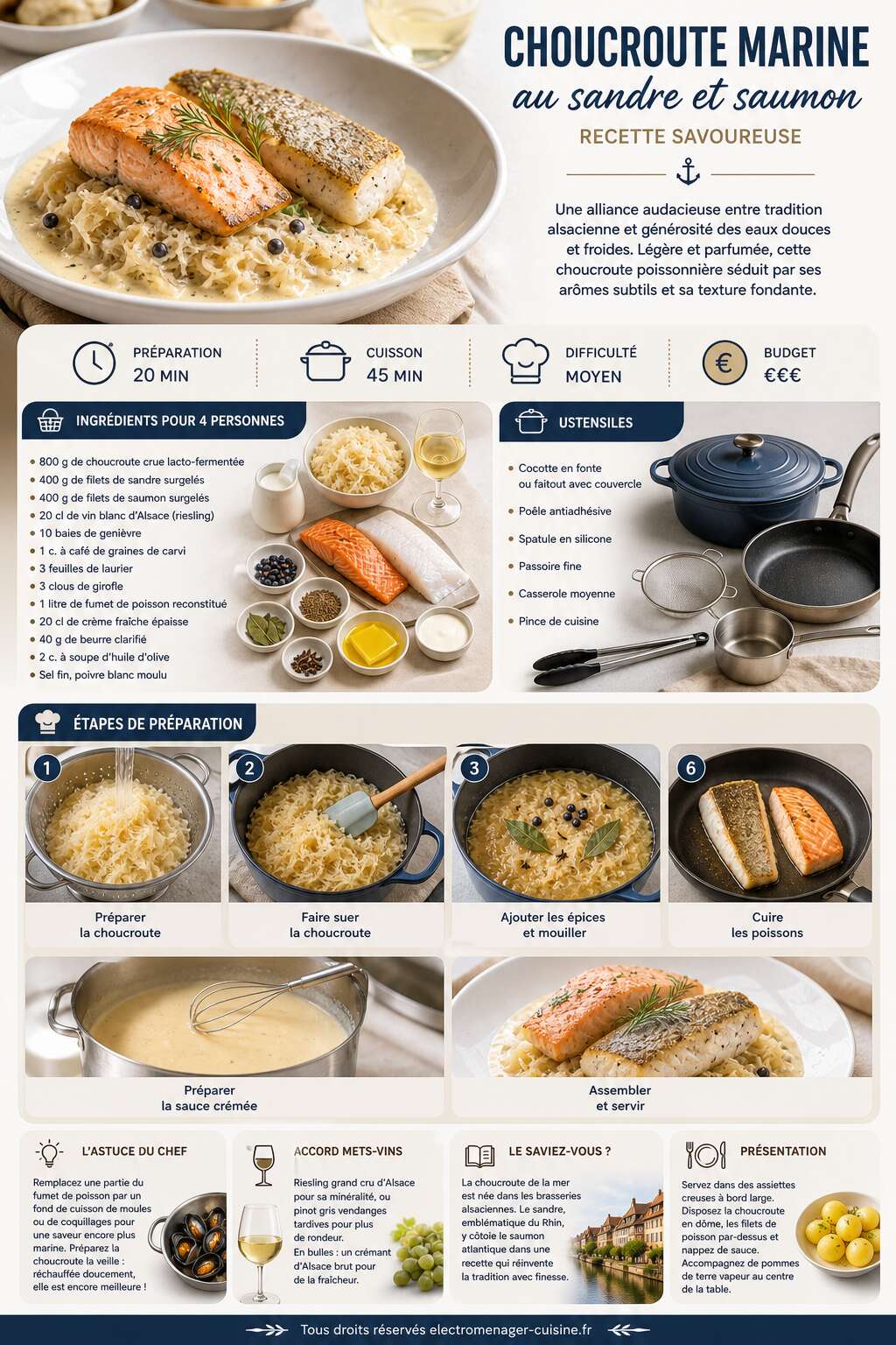 Fiche recette Choucroute marine au sandre et saumon : recette savoureuse