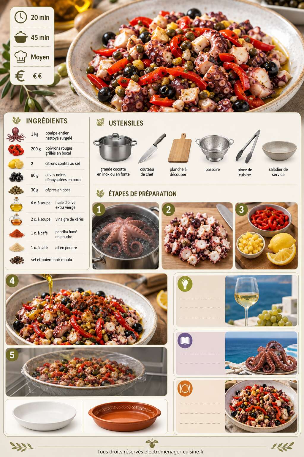 Fiche recette Salade de poulpe : recette au poivron et citron confit