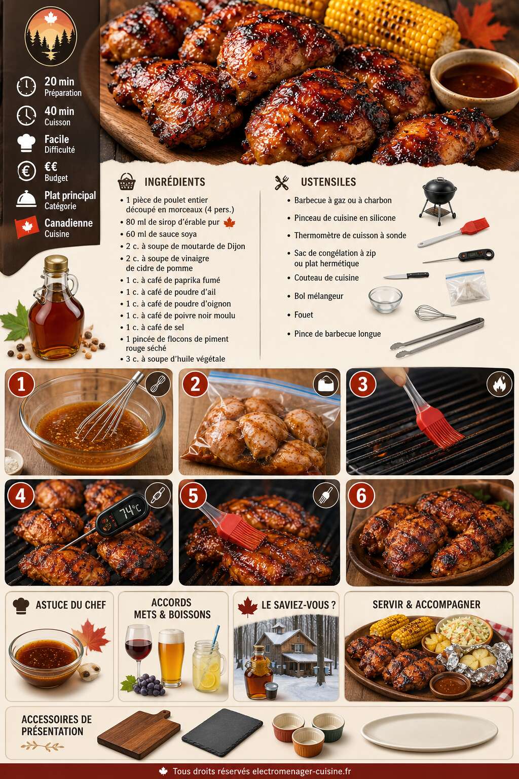 Fiche recette Poulet &agrave; la qu&eacute;b&eacute;coise au barbecue : recette savoureuse et facile
