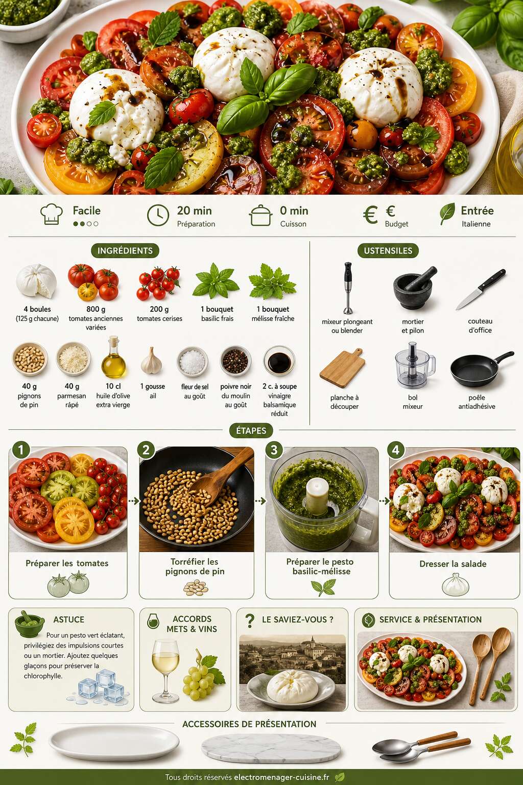 Fiche recette Salade de tomates, burrata cr&eacute;meuse et pesto basilic-m&eacute;lisse