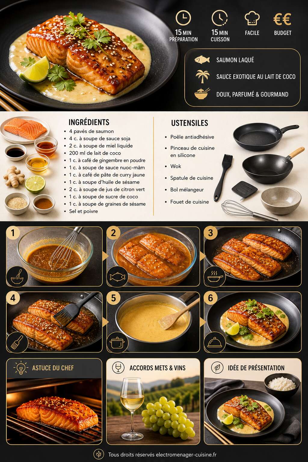 Fiche recette Pav&eacute; de saumon laqu&eacute;, sauce exotique : recette gourmande et facile