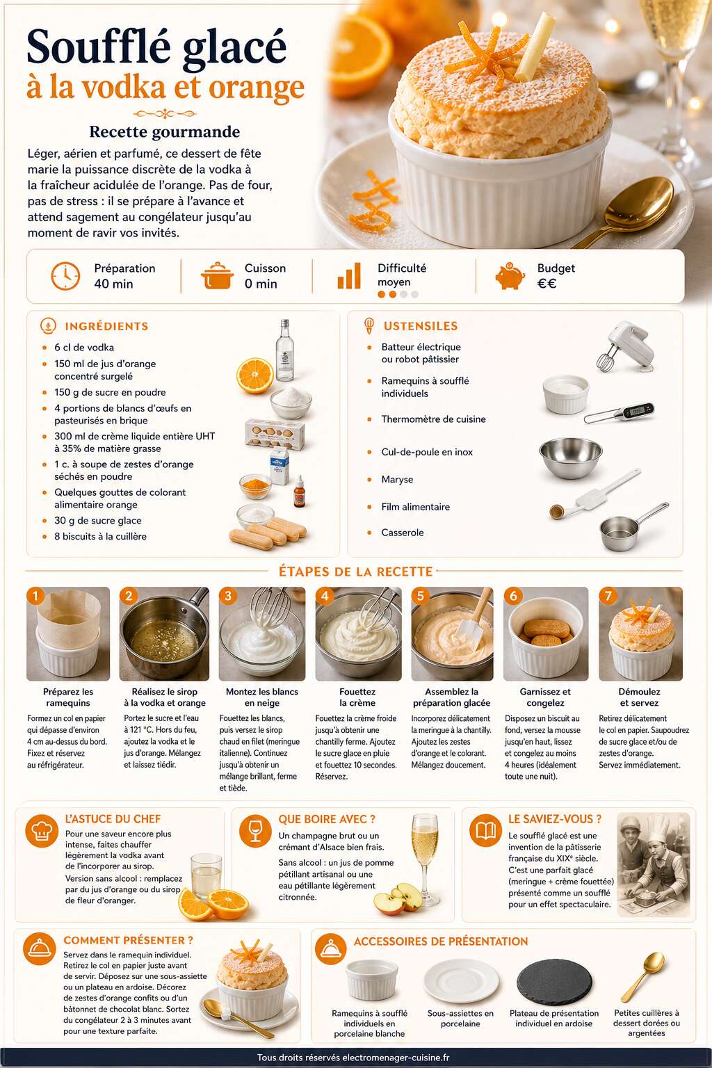 Fiche recette Souffl&eacute; glac&eacute; &agrave; la vodka et orange : recette gourmande