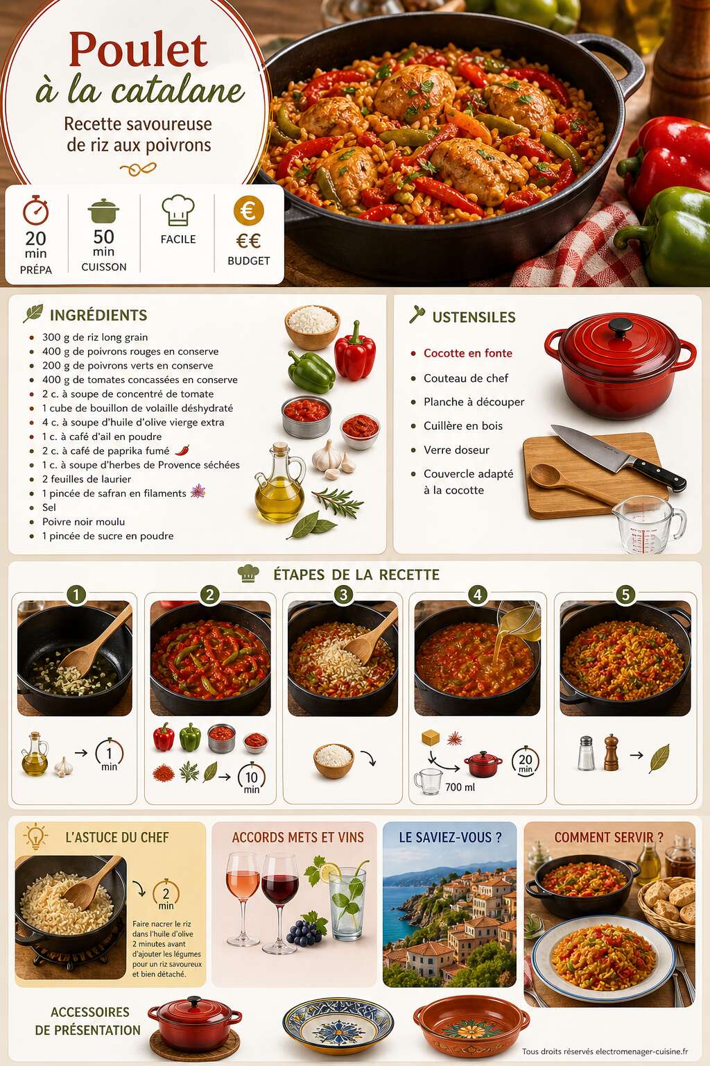 Fiche recette Poulet &agrave; la catalane : recette savoureuse de riz aux poivrons