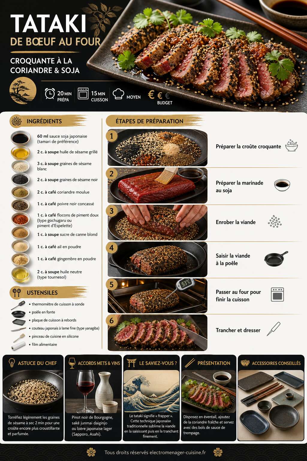 Fiche recette Tataki de boeuf au four : recette croquante &agrave; la coriandre et soja
