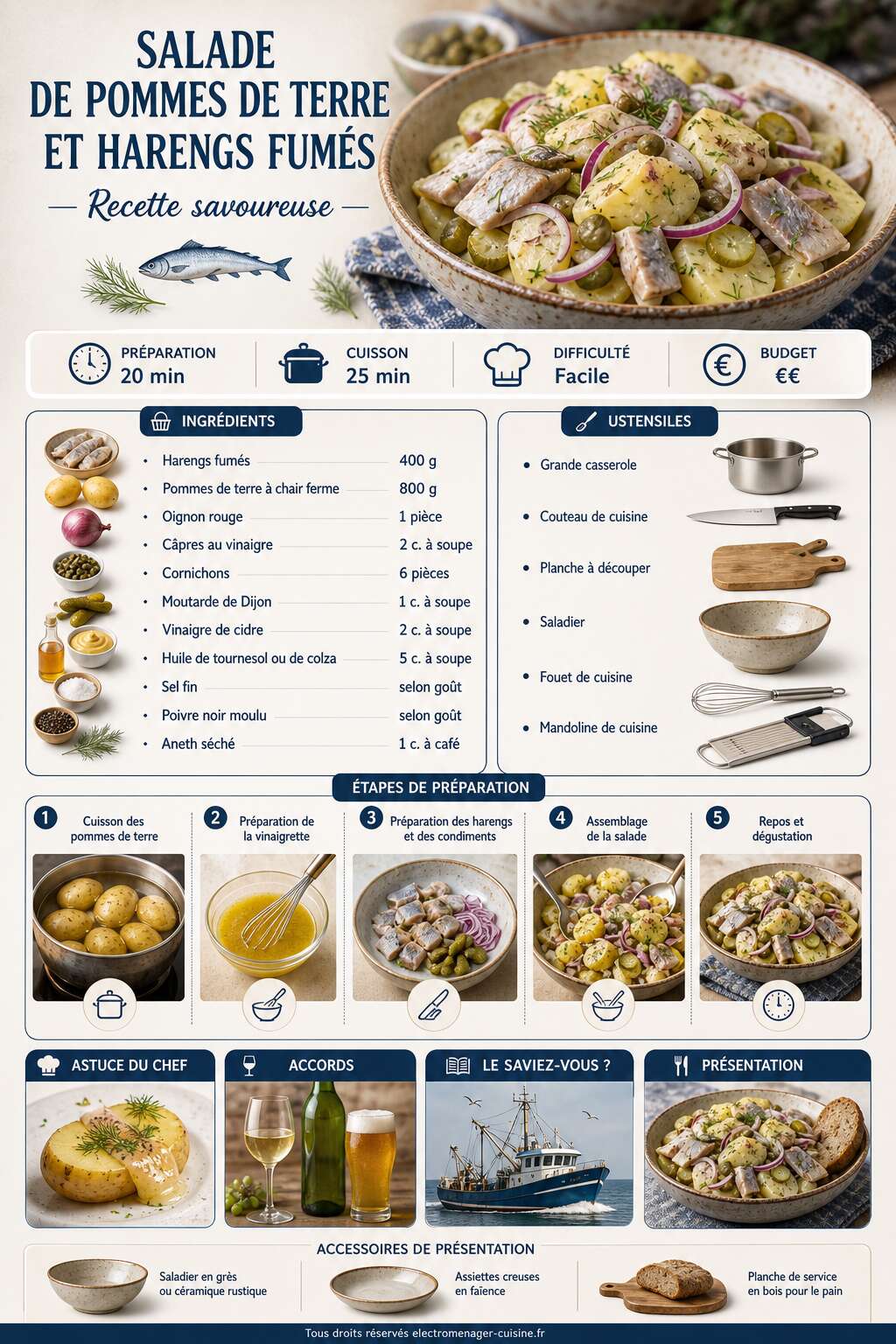 Fiche recette Salade de pommes de terre et harengs fum&eacute;s : recette savoureuse