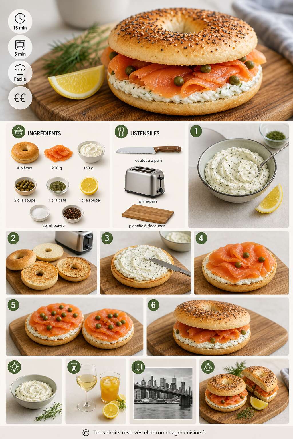 Fiche recette Bagel saumon et fromage : recette transparente