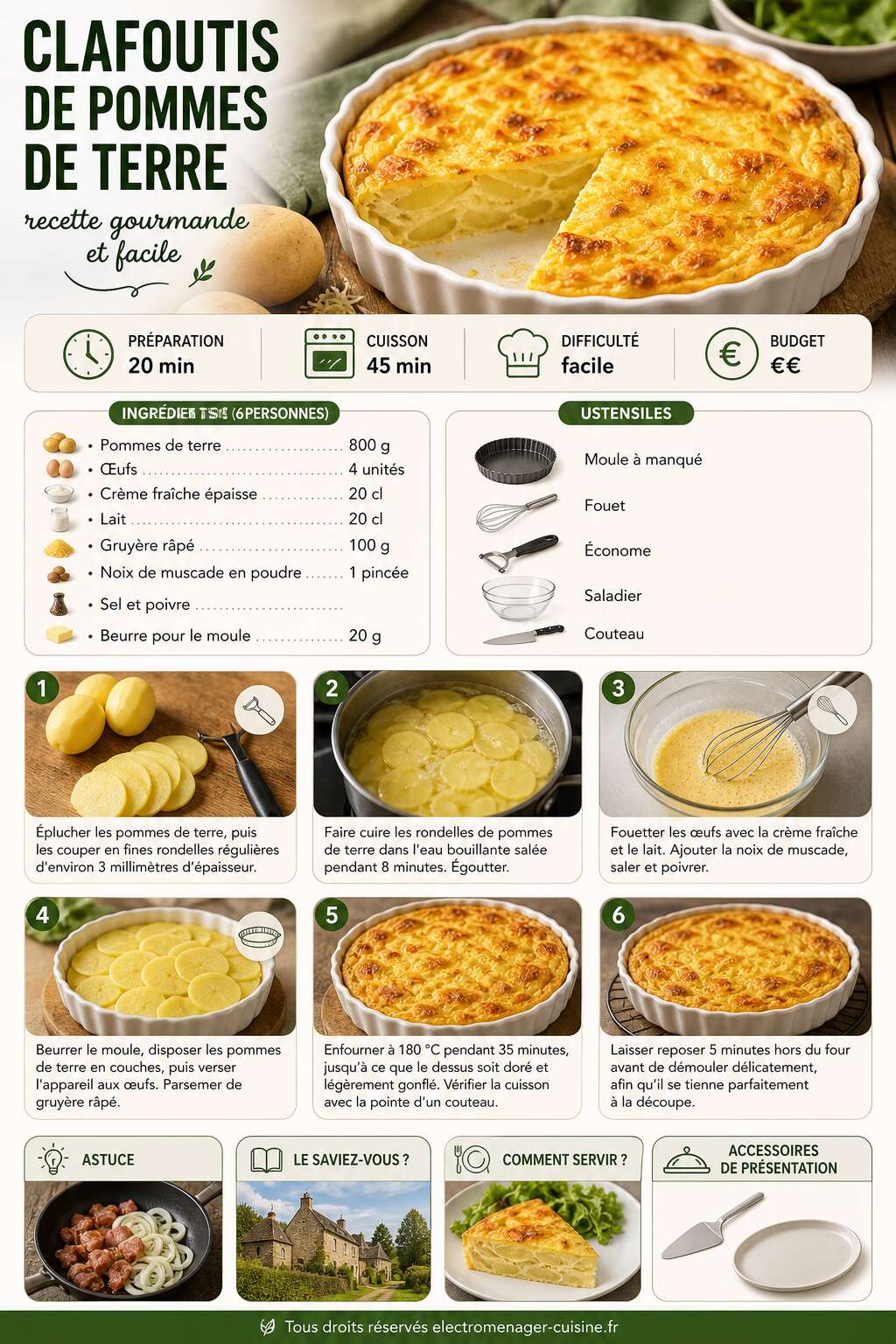 Fiche recette Clafoutis de pommes de terre : recette gourmande et facile