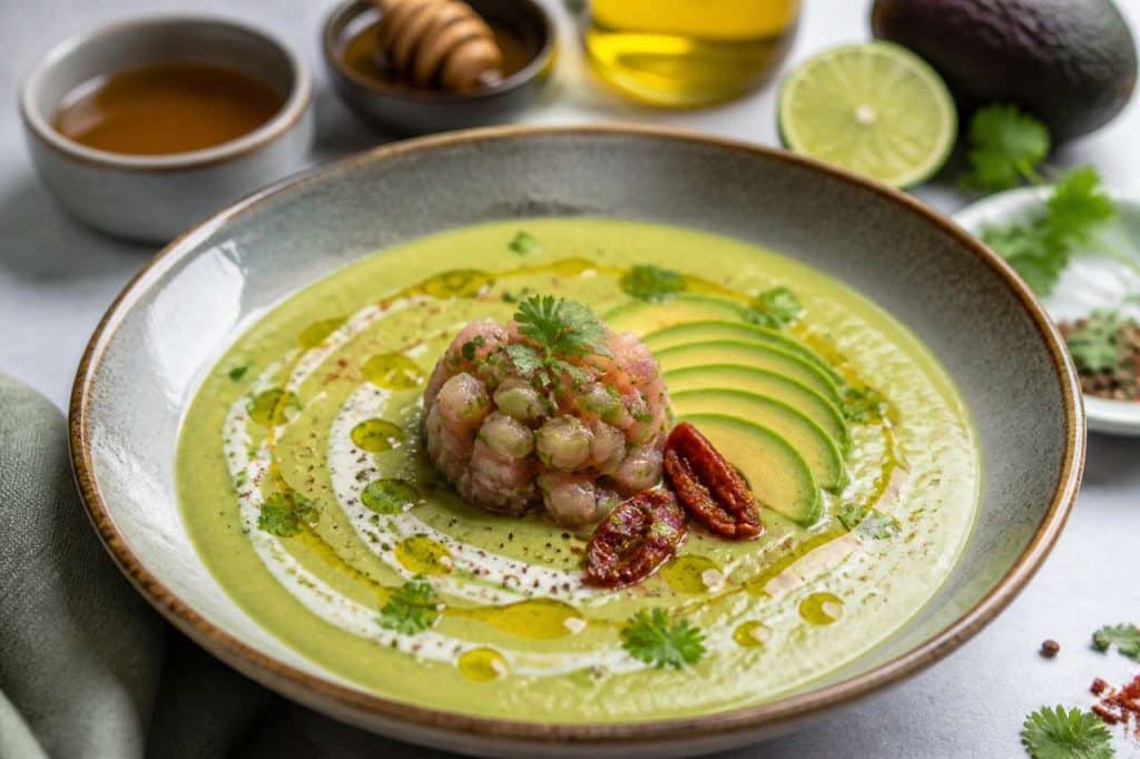 Soupe glacée avocat et tartare à l'agave : recette gourmande
