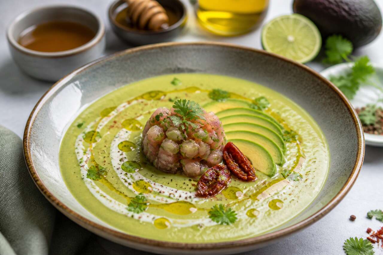 Soupe glacée avocat et tartare à l'agave : recette gourmande