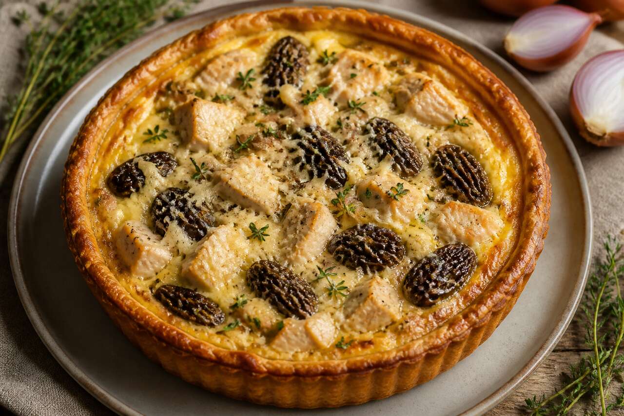 Quiche au poulet et morilles : recette gourmande
