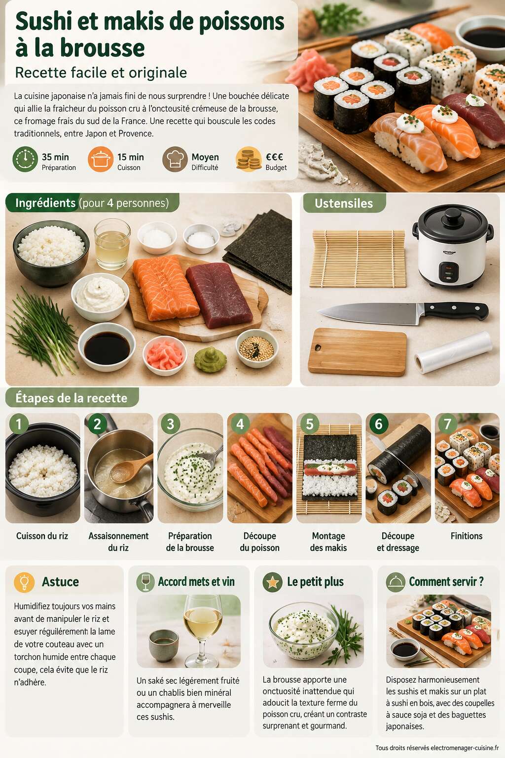 Fiche recette Sushi et makis de poissons à la brousse : recette facile et originale Fiche recette Sushi et makis de poissons à la brousse : recette facile et originale
