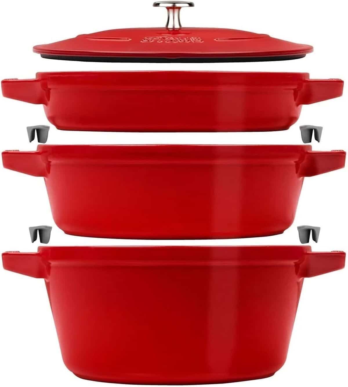 Test : staub cocotte set 3 casseroles en fonte rouge